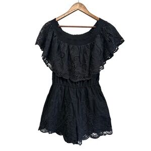 Womens Boho Romper Shortalls Sz S Smocked Pocket Relaxed Embroidered Whimsigoth